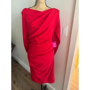Betsy & Adam Red Jordan Short Scuba Crepe Draped Back Dress Size 8